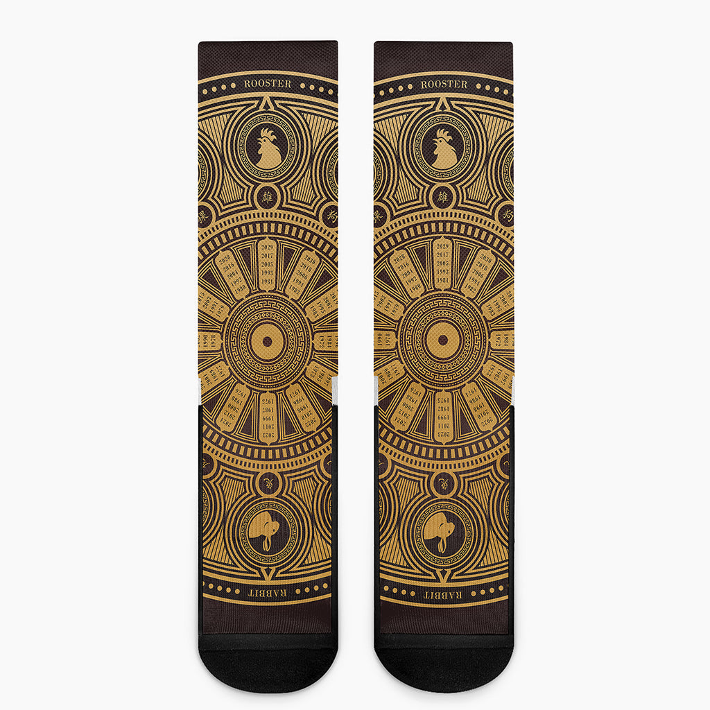 Chinese Zodiac Calendar Signs Print Crew Socks