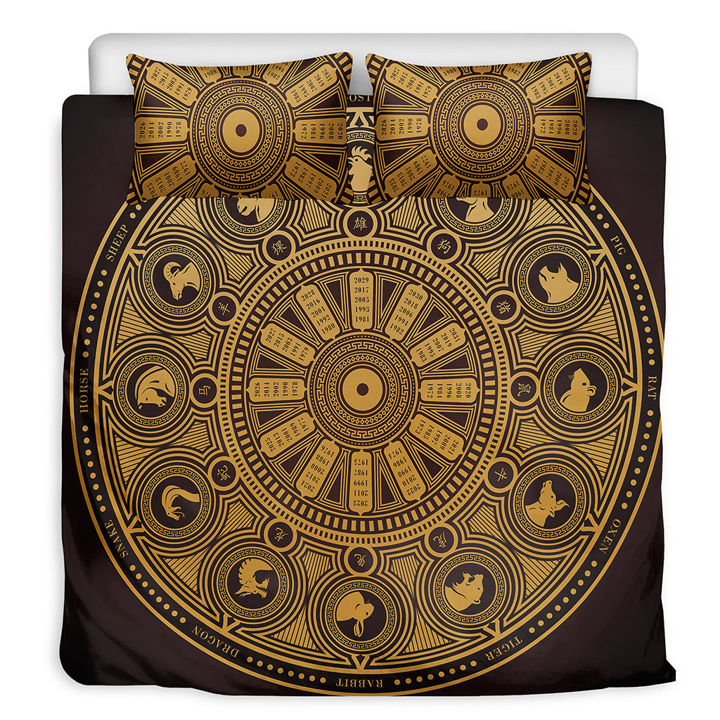 Chinese Zodiac Calendar Signs Print Duvet Cover Bedding Set