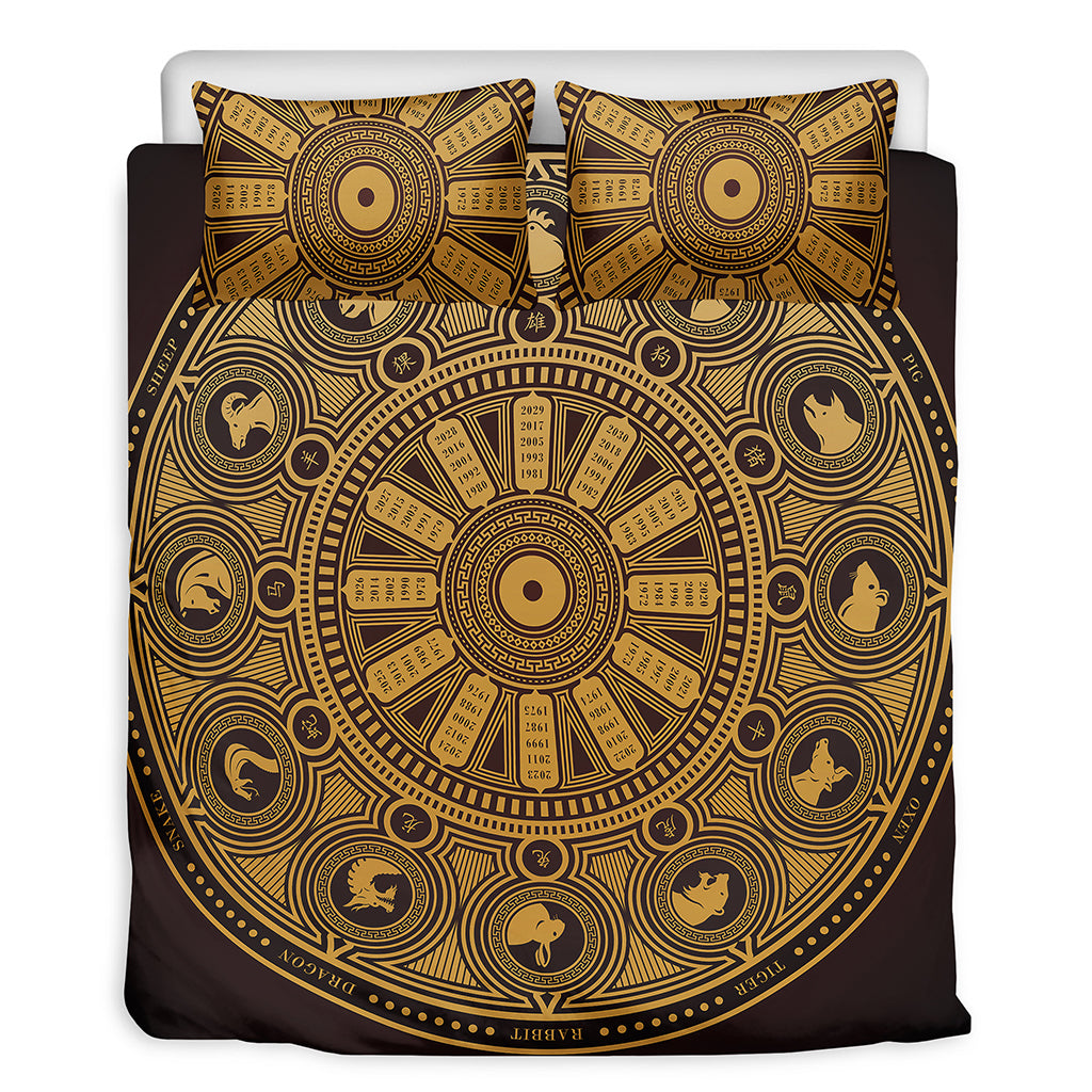 Chinese Zodiac Calendar Signs Print Duvet Cover Bedding Set