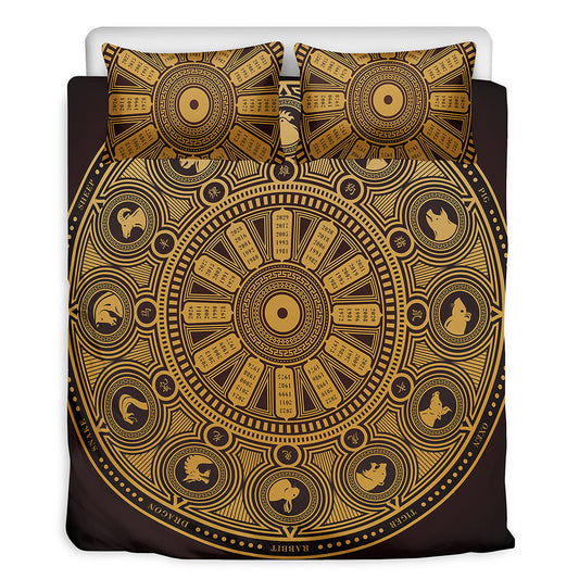 Chinese Zodiac Calendar Signs Print Duvet Cover Bedding Set