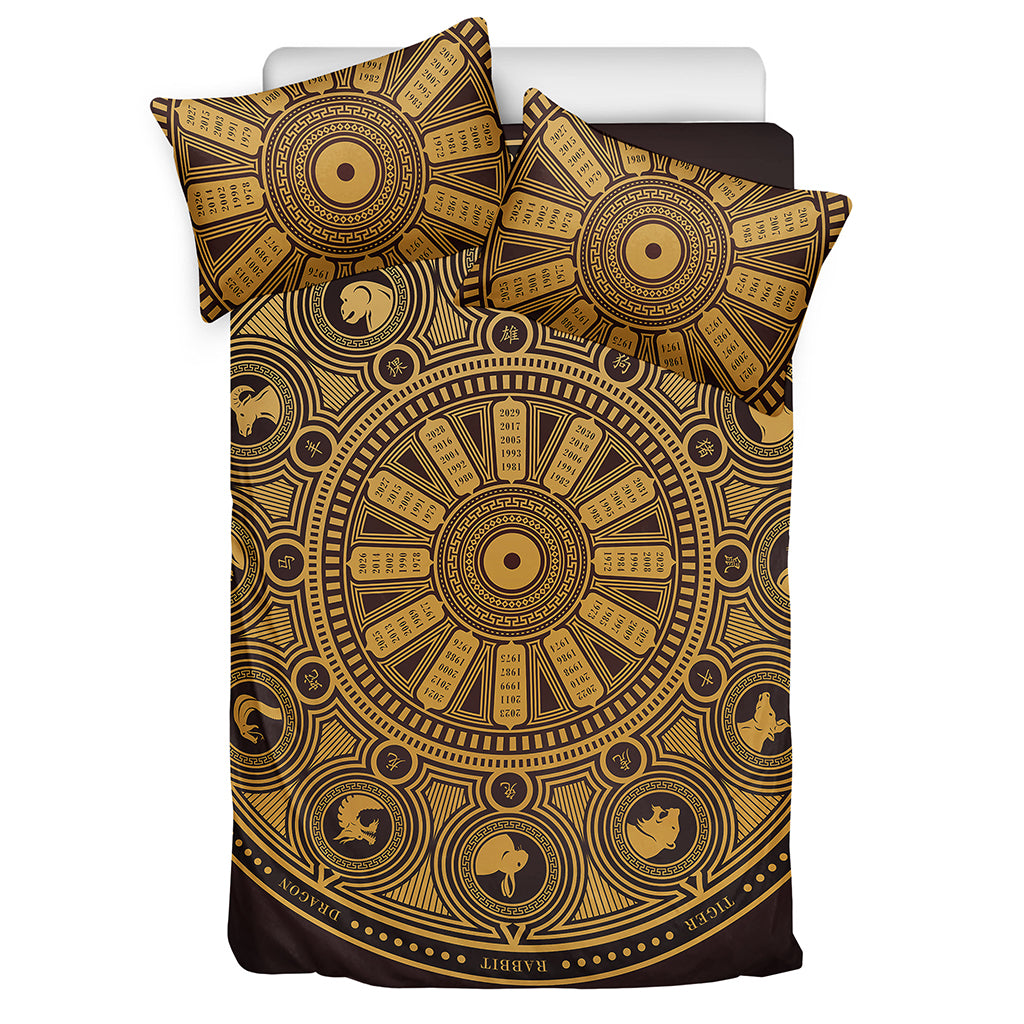 Chinese Zodiac Calendar Signs Print Duvet Cover Bedding Set