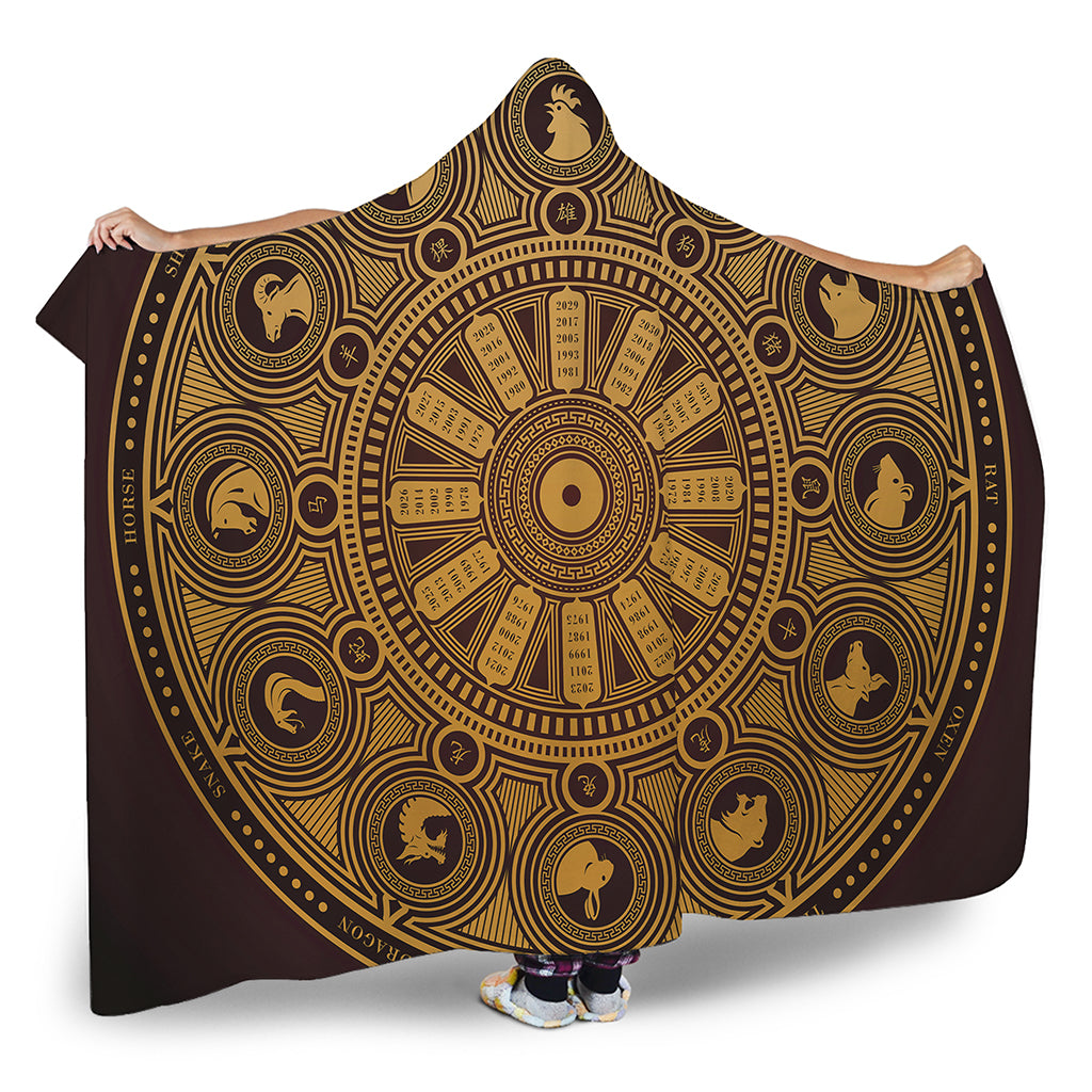 Chinese Zodiac Calendar Signs Print Hooded Blanket