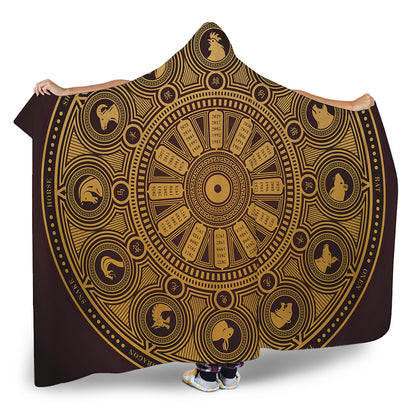 Chinese Zodiac Calendar Signs Print Hooded Blanket