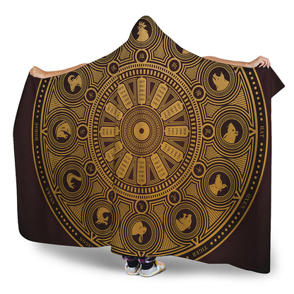 Chinese Zodiac Calendar Signs Print Hooded Blanket