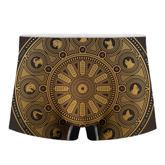 Chinese Zodiac Calendar Signs Print Men's Boxer Briefs