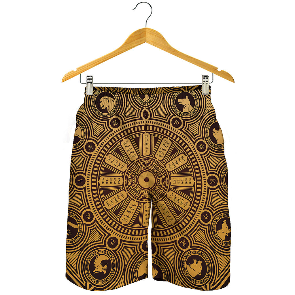 Chinese Zodiac Calendar Signs Print Men's Shorts