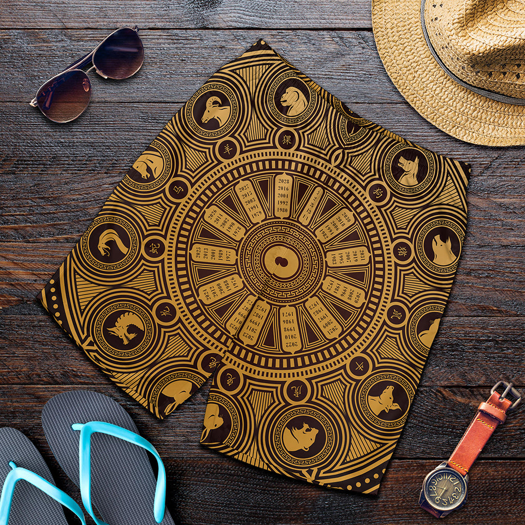 Chinese Zodiac Calendar Signs Print Men's Shorts