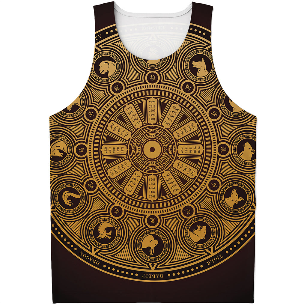 Chinese Zodiac Calendar Signs Print Men's Tank Top