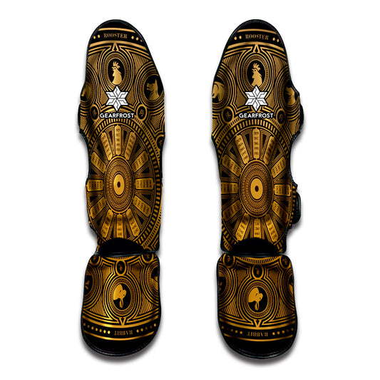 Chinese Zodiac Calendar Signs Print Muay Thai Shin Guard