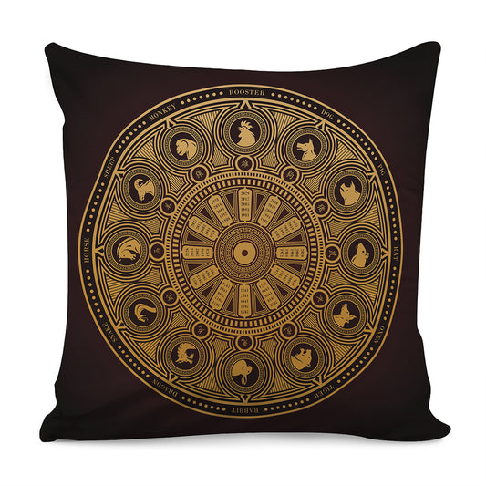 Chinese Zodiac Calendar Signs Print Pillow Cover