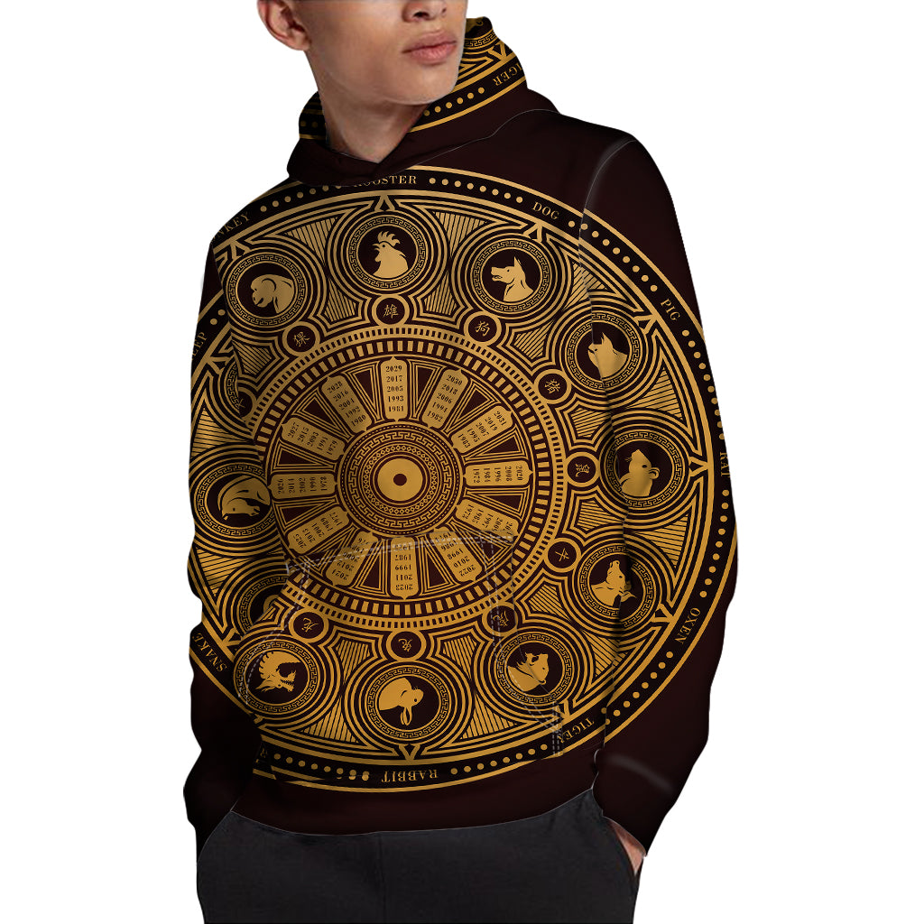 Chinese Zodiac Calendar Signs Print Pullover Hoodie