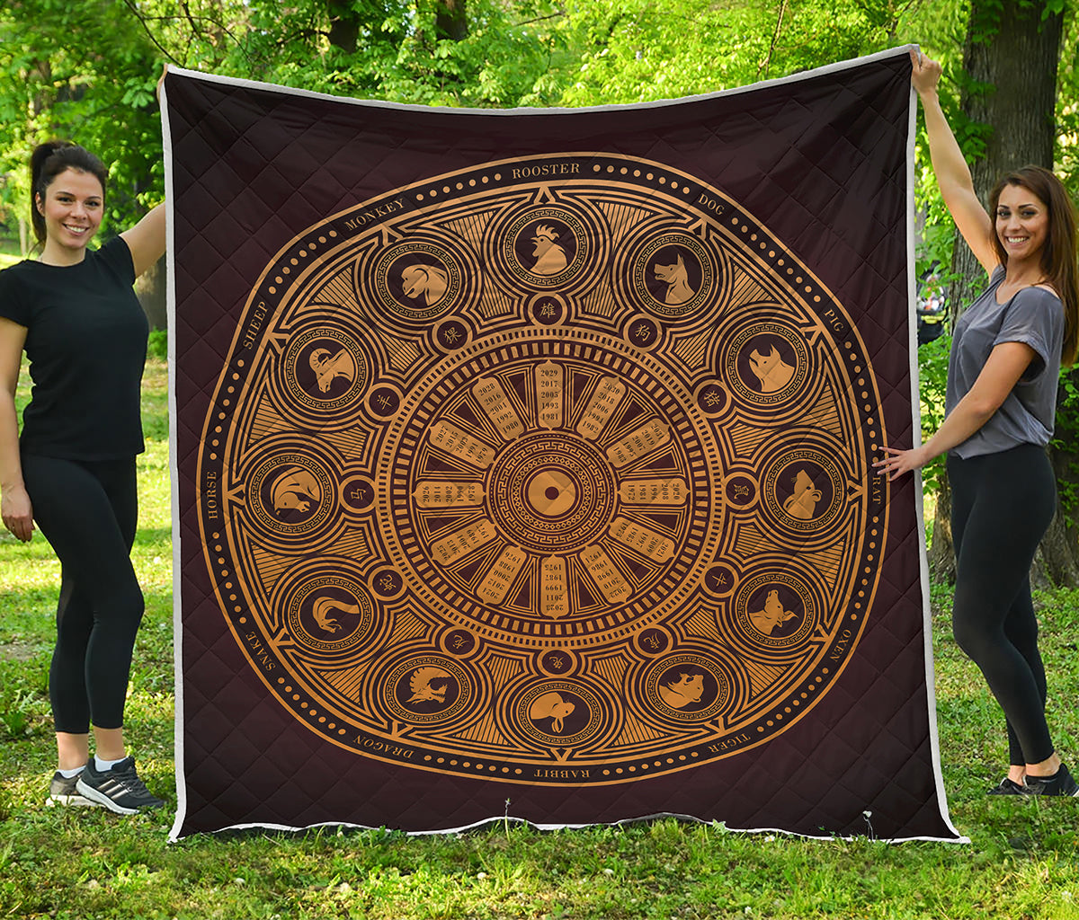Chinese Zodiac Calendar Signs Print Quilt
