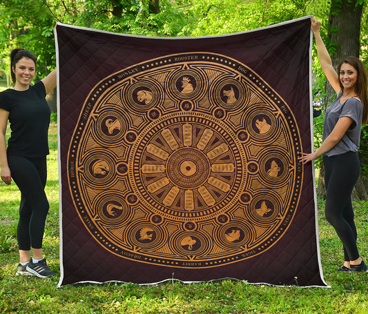 Chinese Zodiac Calendar Signs Print Quilt