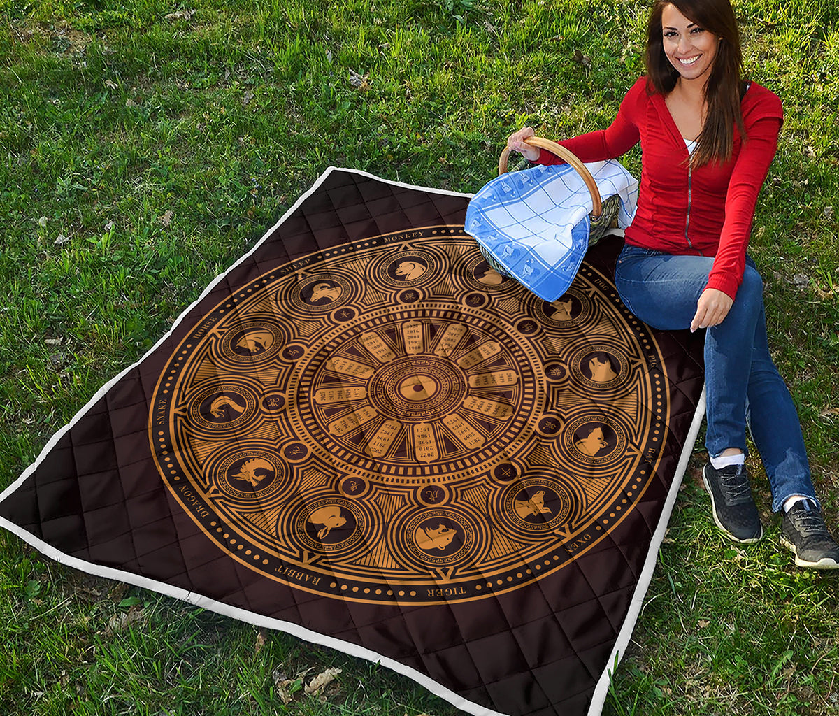 Chinese Zodiac Calendar Signs Print Quilt