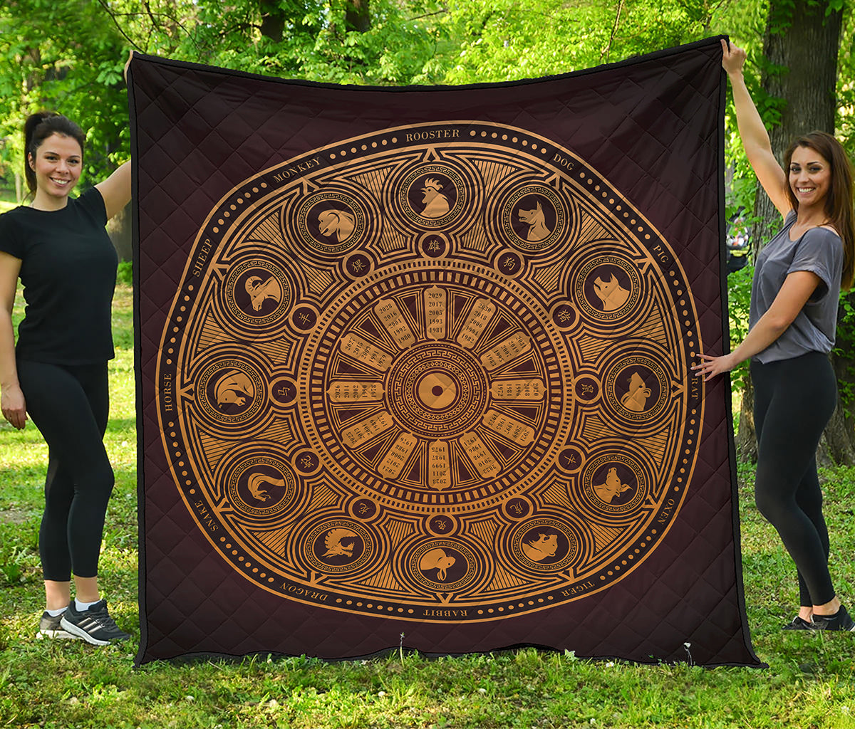 Chinese Zodiac Calendar Signs Print Quilt