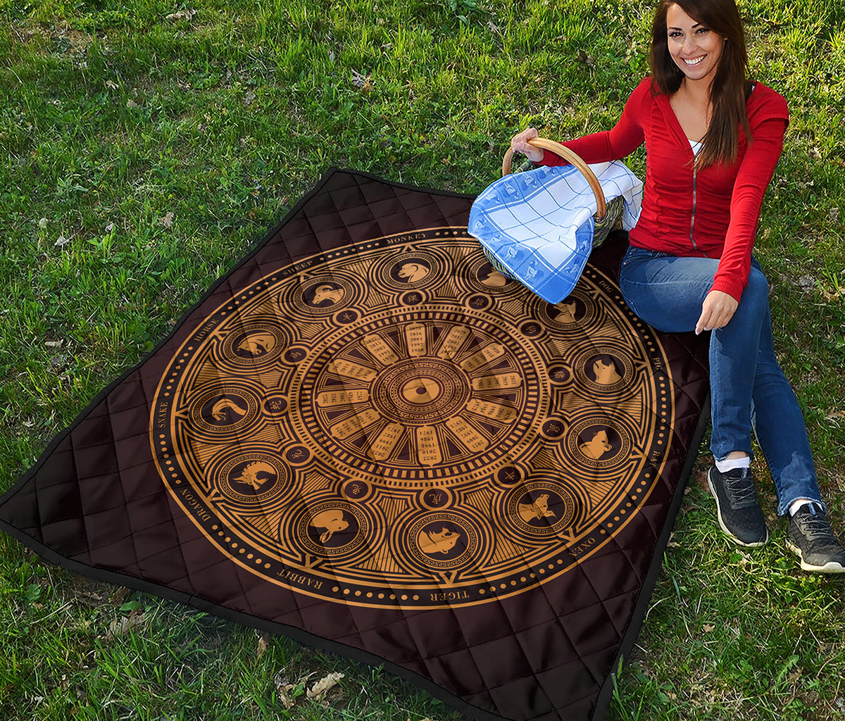 Chinese Zodiac Calendar Signs Print Quilt