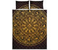 Chinese Zodiac Calendar Signs Print Quilt Bed Set