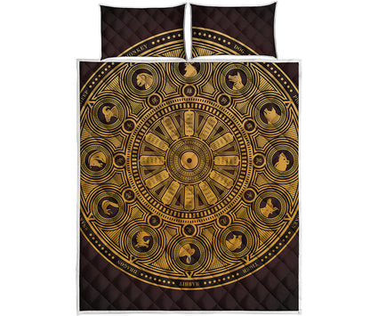 Chinese Zodiac Calendar Signs Print Quilt Bed Set