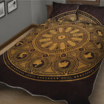 Chinese Zodiac Calendar Signs Print Quilt Bed Set