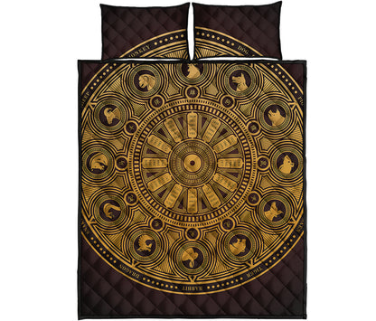 Chinese Zodiac Calendar Signs Print Quilt Bed Set
