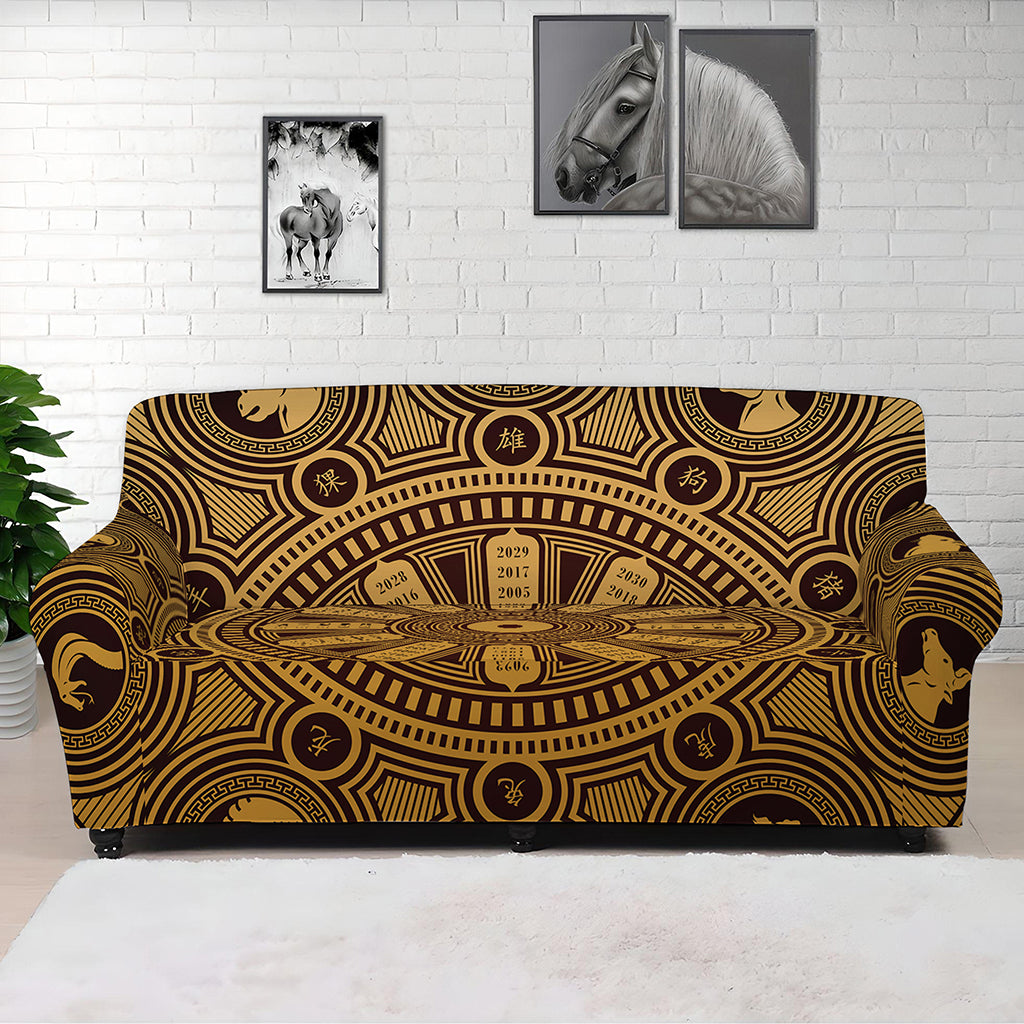 Chinese Zodiac Calendar Signs Print Sofa Cover