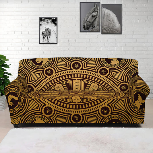 Chinese Zodiac Calendar Signs Print Sofa Cover