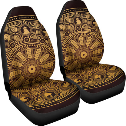Chinese Zodiac Calendar Signs Print Universal Fit Car Seat Covers