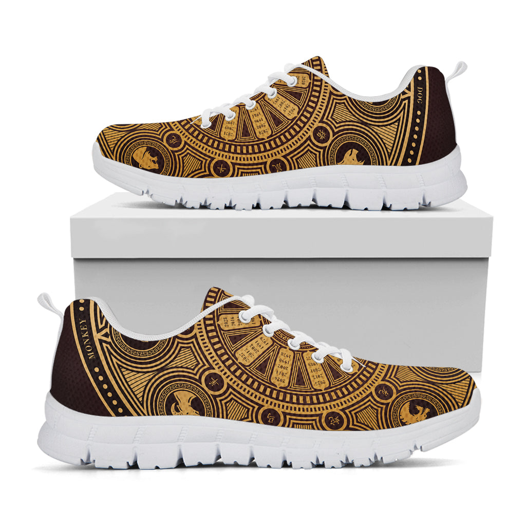 Chinese Zodiac Calendar Signs Print White Sneakers