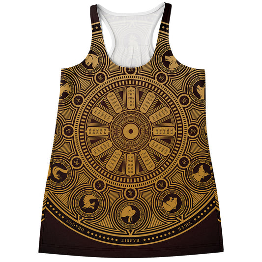 Chinese Zodiac Calendar Signs Print Women's Racerback Tank Top