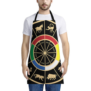 Chinese Zodiac Calendar Wheel Print Apron