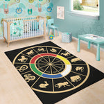 Chinese Zodiac Calendar Wheel Print Area Rug