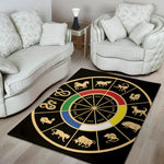 Chinese Zodiac Calendar Wheel Print Area Rug