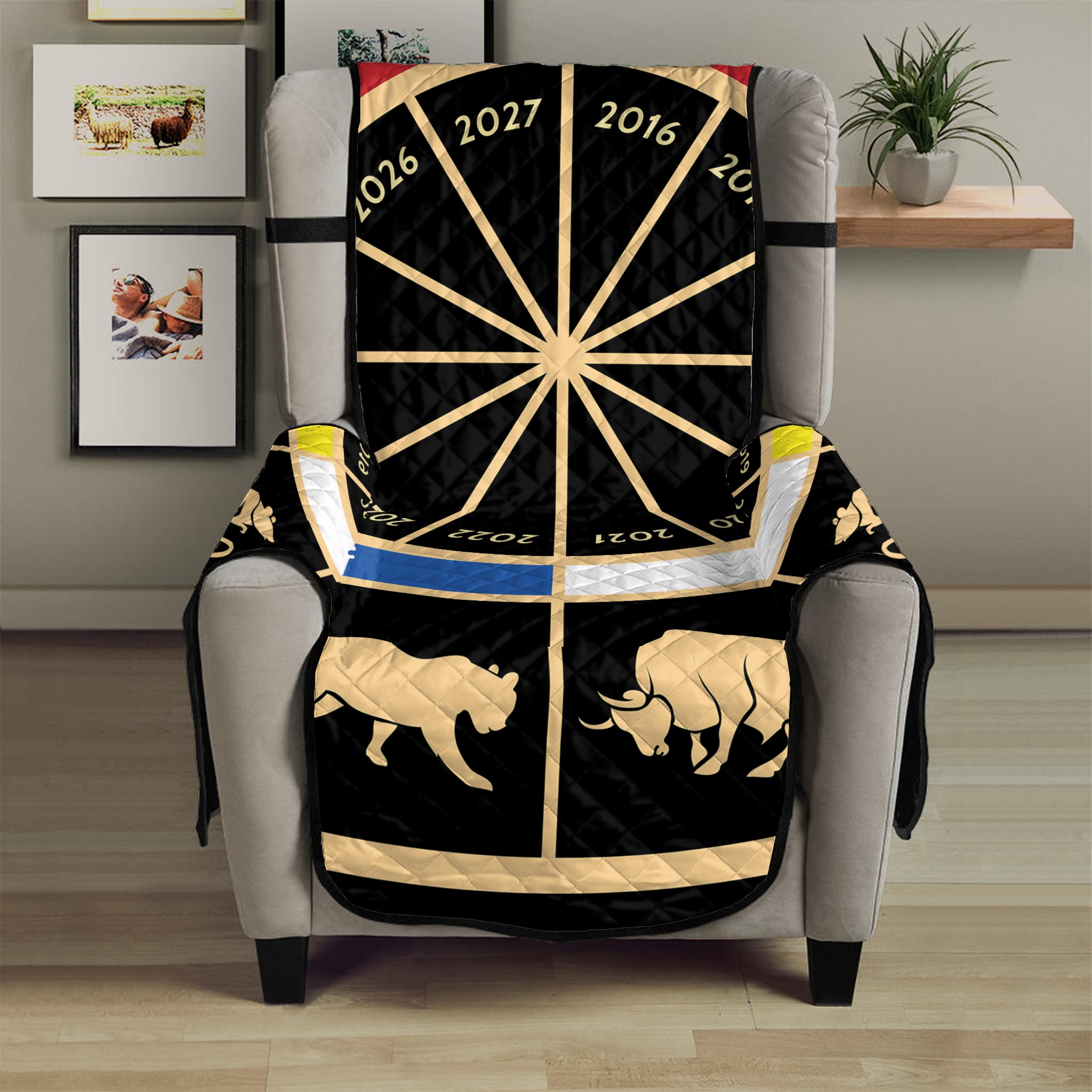 Chinese Zodiac Calendar Wheel Print Armchair Protector