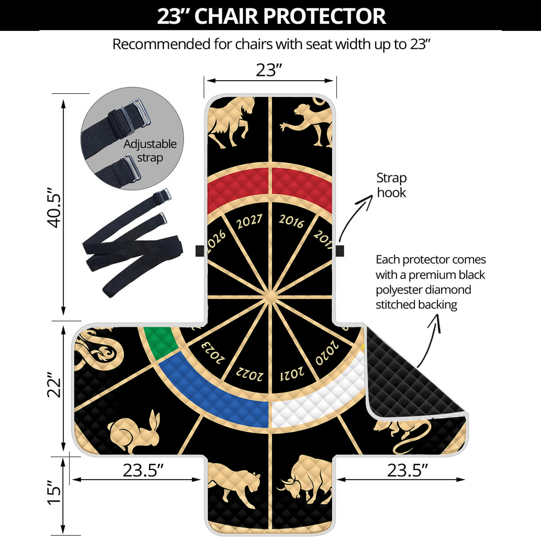 Chinese Zodiac Calendar Wheel Print Armchair Protector