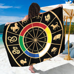 Chinese Zodiac Calendar Wheel Print Beach Sarong Wrap