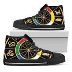 Chinese Zodiac Calendar Wheel Print Black High Top Shoes