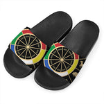 Chinese Zodiac Calendar Wheel Print Black Slide Sandals