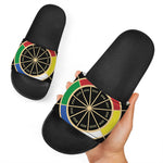Chinese Zodiac Calendar Wheel Print Black Slide Sandals