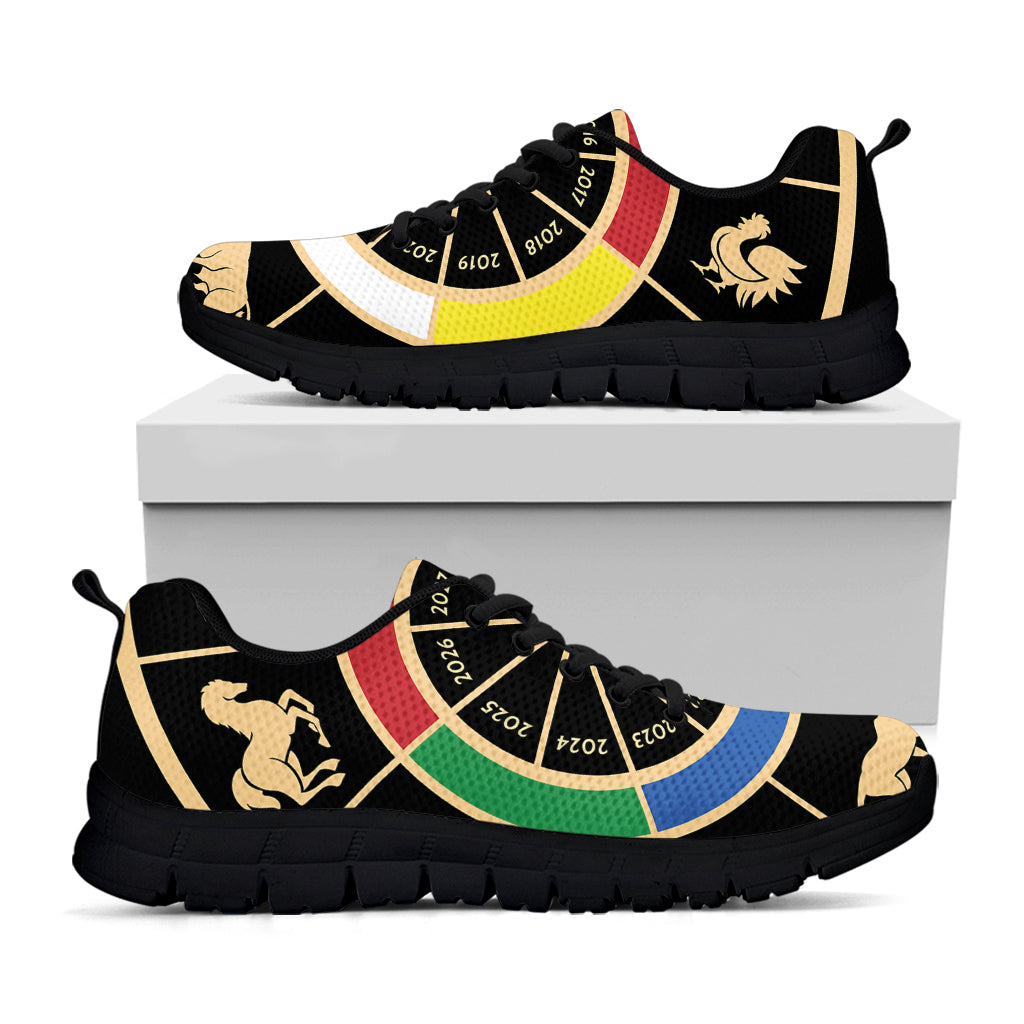 Chinese Zodiac Calendar Wheel Print Black Sneakers