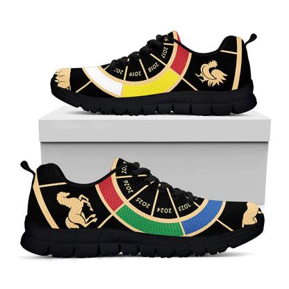 Chinese Zodiac Calendar Wheel Print Black Sneakers