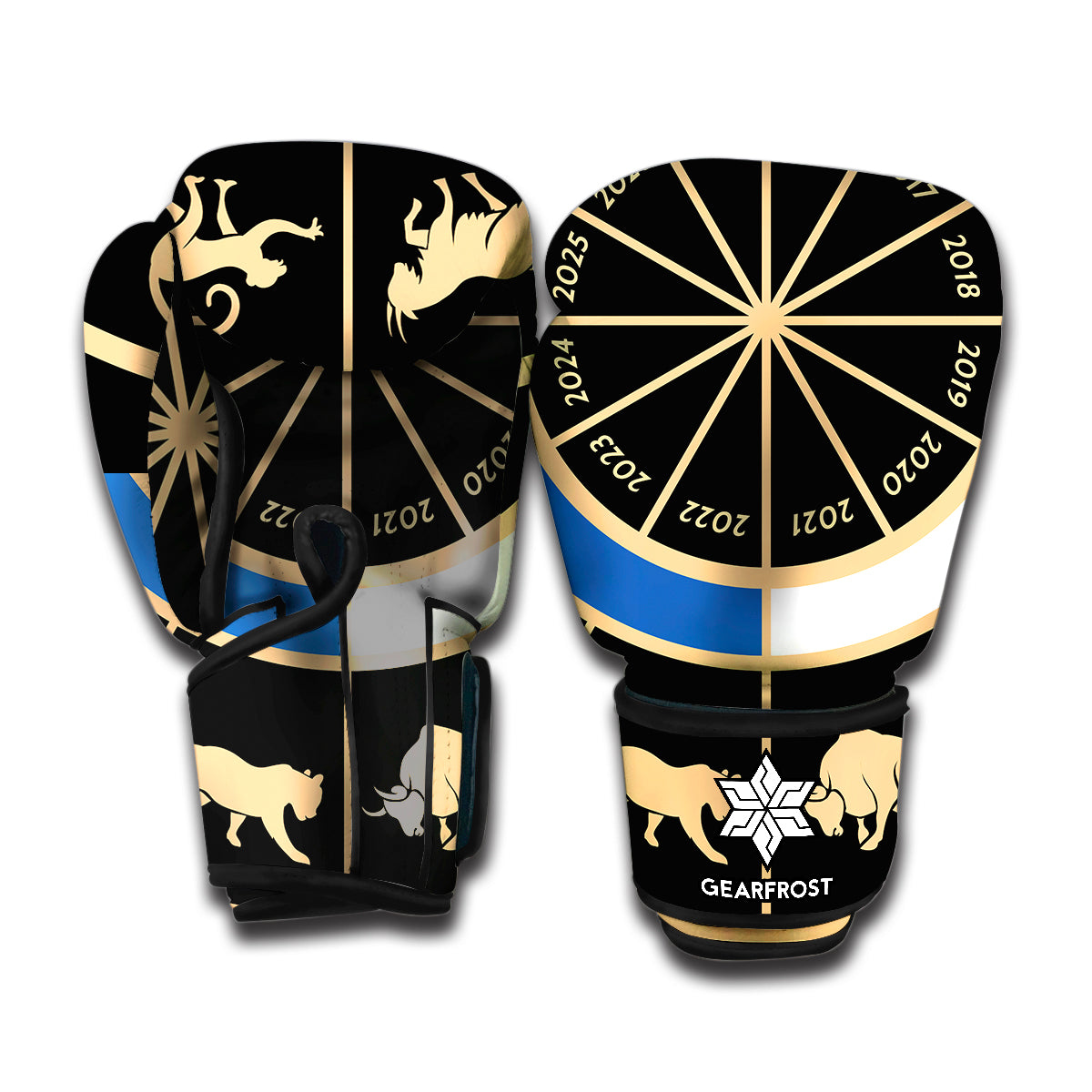 Chinese Zodiac Calendar Wheel Print Boxing Gloves