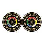 Chinese Zodiac Calendar Wheel Print Car Coasters