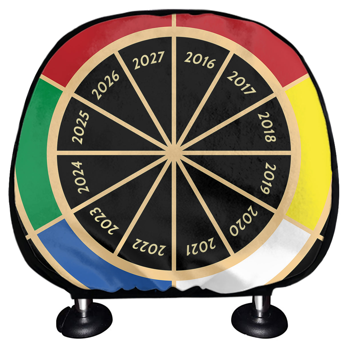 Chinese Zodiac Calendar Wheel Print Car Headrest Covers
