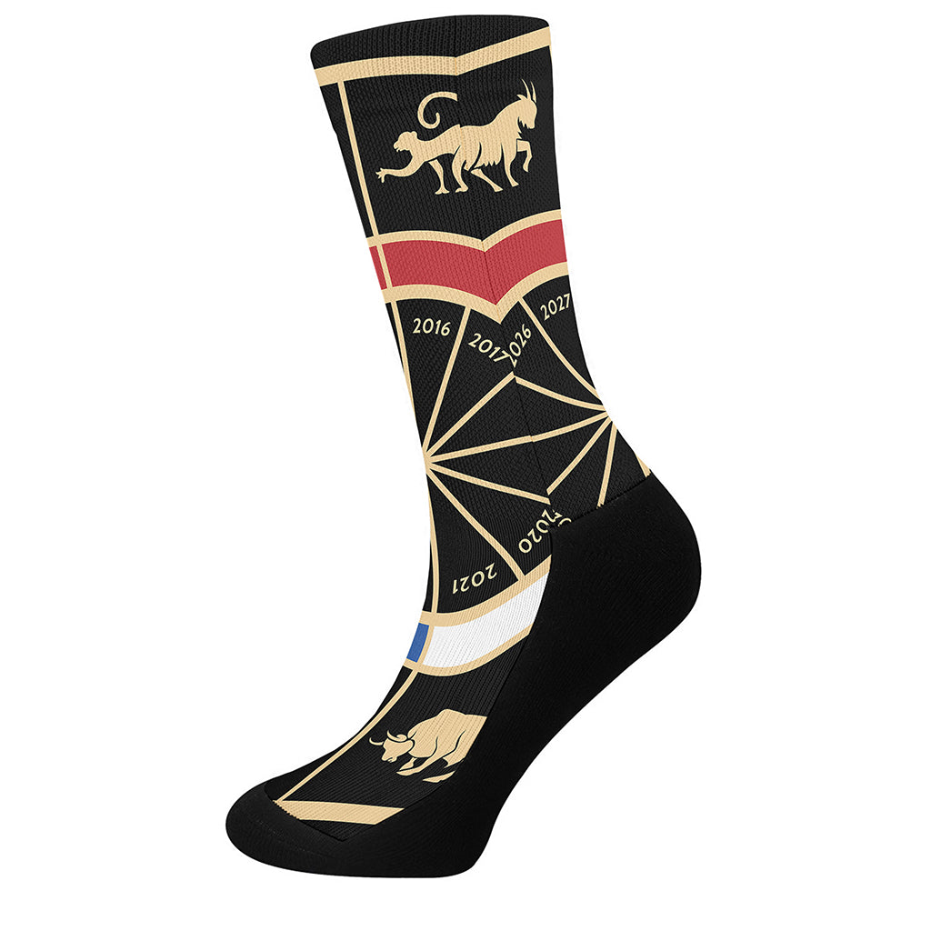 Chinese Zodiac Calendar Wheel Print Crew Socks