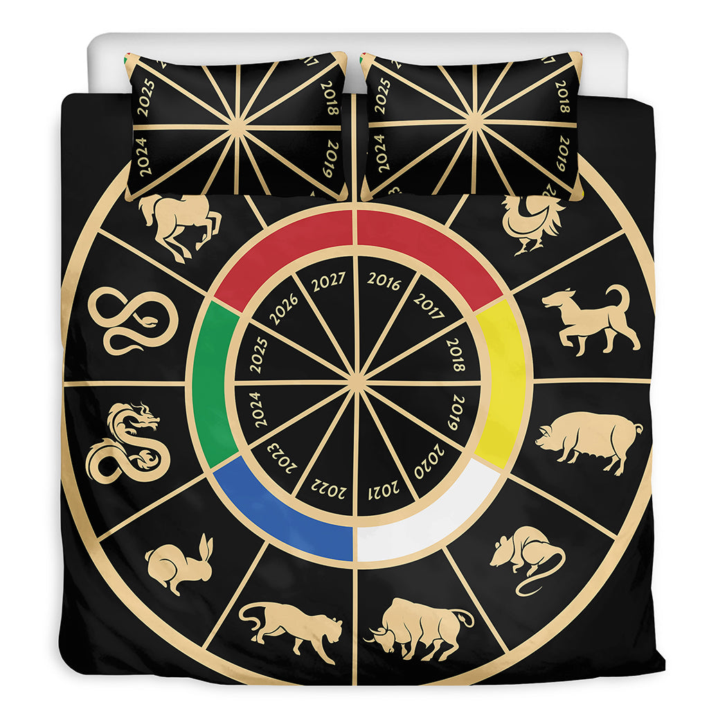 Chinese Zodiac Calendar Wheel Print Duvet Cover Bedding Set