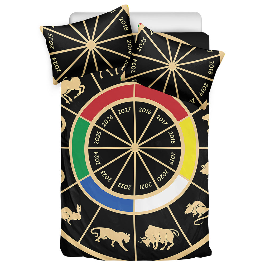 Chinese Zodiac Calendar Wheel Print Duvet Cover Bedding Set