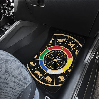 Chinese Zodiac Calendar Wheel Print Front and Back Car Floor Mats