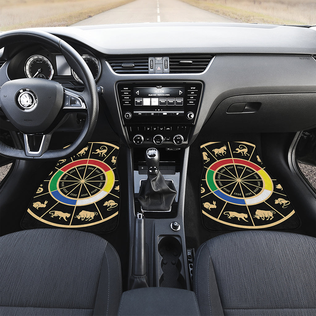 Chinese Zodiac Calendar Wheel Print Front Car Floor Mats