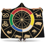 Chinese Zodiac Calendar Wheel Print Hooded Blanket