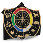 Chinese Zodiac Calendar Wheel Print Hooded Blanket
